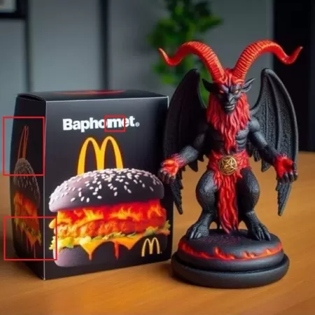 O lançamento de um sanduíche satânico pelo McDonald’s é falso; a imagem foi gerada por inteligência artificial.