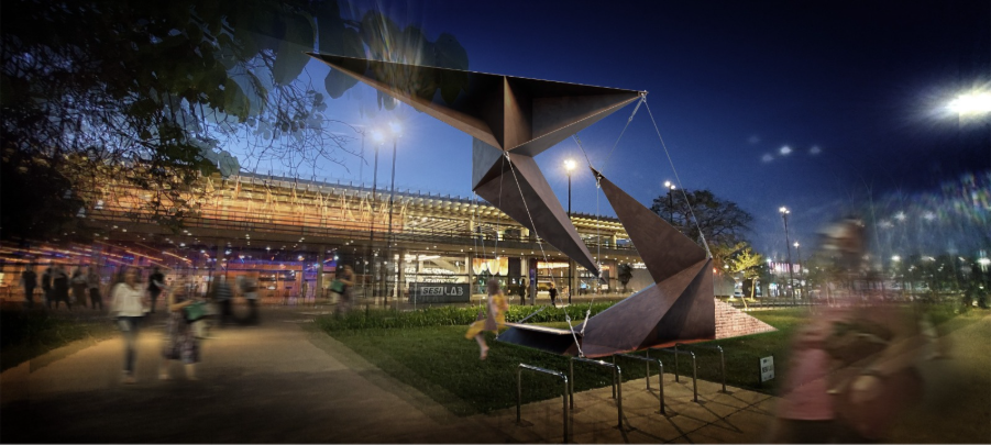 A Queda de Atlas, escultura de Anderson Schneider que será inaugurada no SESI Lab em Brasília